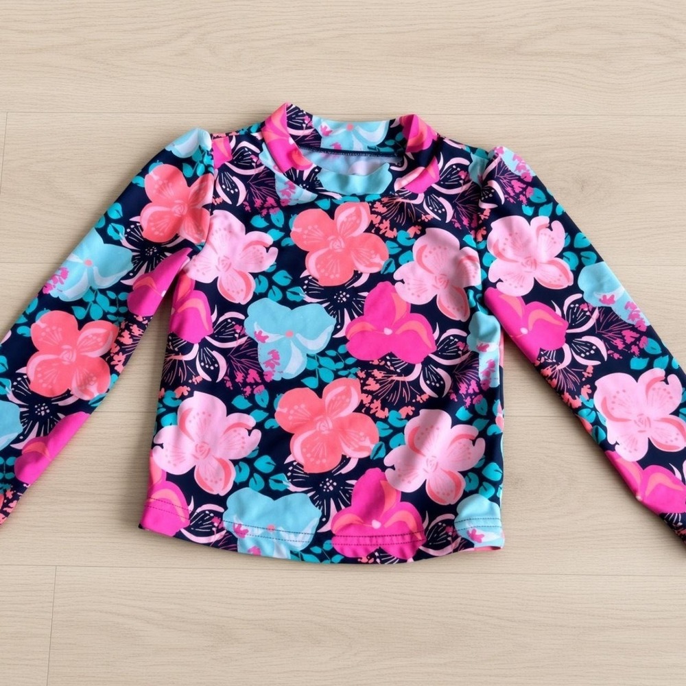 Carter's Just One You Girls 3T Rash Guard Swim Top Tropical Floral Navy